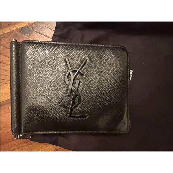Authentic YSL Saint Laurent Black Leather Wallet great Gift Rare Money clip! - Picture 4 of 11